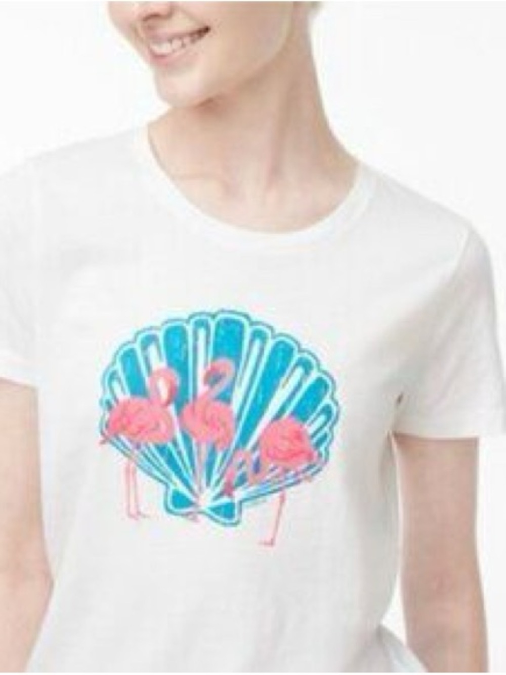 J.Crew Collector Tee Flamingo Shell Graphic T-Shirt White XS NWT 100% Cotton
